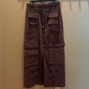 Brown Cargo Maxi Skirt